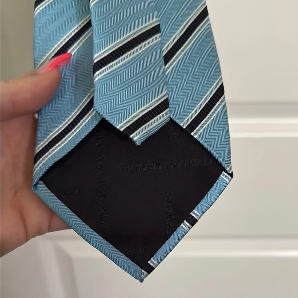 Banana Republic Blue and Black Striped Silk Tie